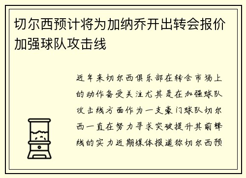 切尔西预计将为加纳乔开出转会报价加强球队攻击线